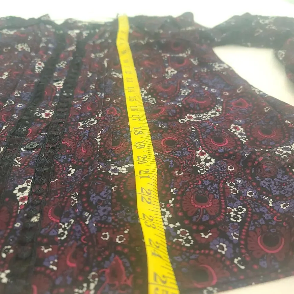 Michael Kors Red Purple Paisley Semi-sheer Medium Button Up Blouse